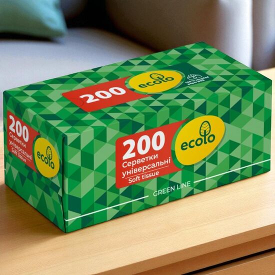 Салфетки в коробке ECOLO косметические, 2 слоя, белые 200 шт