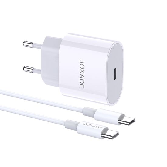 Зарядное устройство Jokade 1*Type-C with Cable Type-C to Type-C 25W Max JB010, White, изображение 2