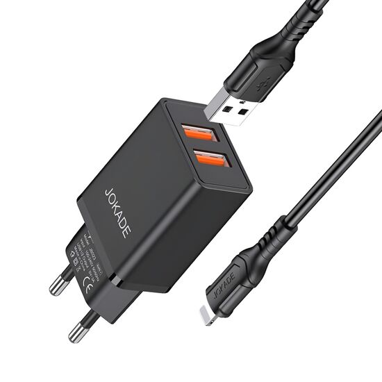 Încărcător Jokade with Cable USB-A to Lightning Dual Port, JB024, 3A, Black, 2 image