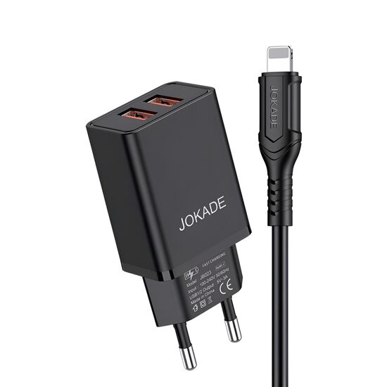 Încărcător Jokade with Cable USB-A to Lightning Dual Port, JB024, 3A, Black