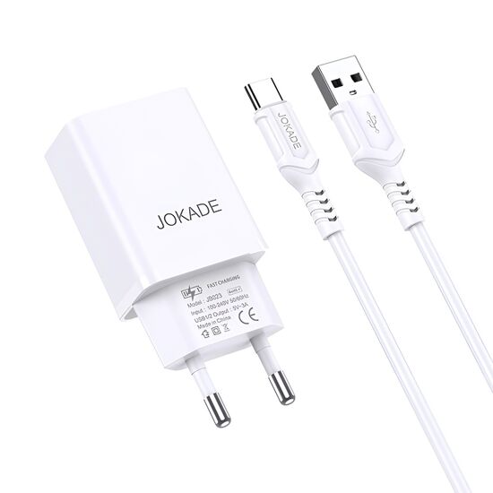 Încărcător Jokade with Cable USB-A to Type-C Dual Port, JB024, 3A, White, 2 image