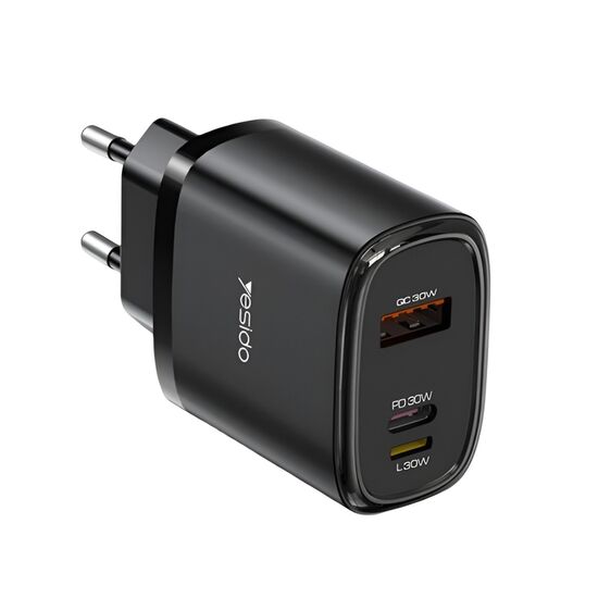 Încărcător Yesido 1*USB-A+1*Type-C+1*Lighting, 30W, Max with Cable Type-C to Lighting, YC52, Black