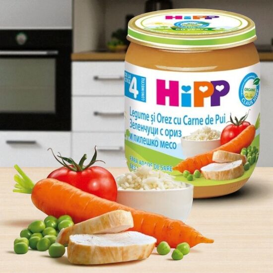 6253 Пюре HIPP Мясное меню, Овощи с рисом и цыпленком, с 4 месяцев, 125 г