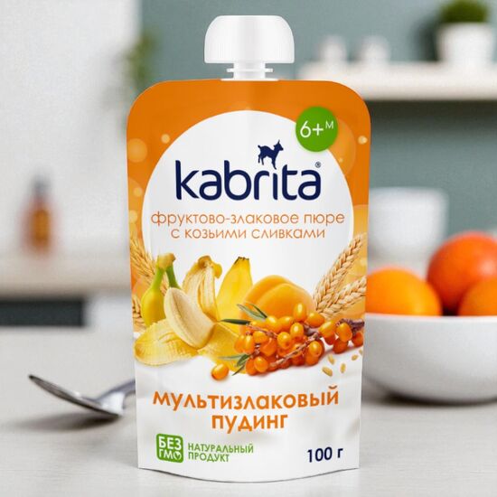 Пюре KABRITA Мультизлаковый пудинг, с козьими сливками, 6+ месяцев, 100 г