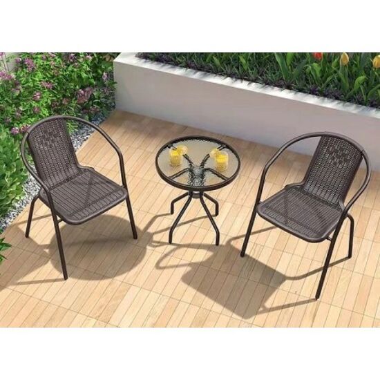 Set mobilier, sticla, plastic, 3 piese: masa D60xH72 cm si 2 scaune 60x58xH72 cm