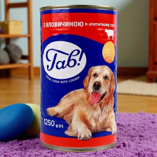 Корм ГАВ! для взрослых собак, влажный, говядина в соусе, 1.2 кг