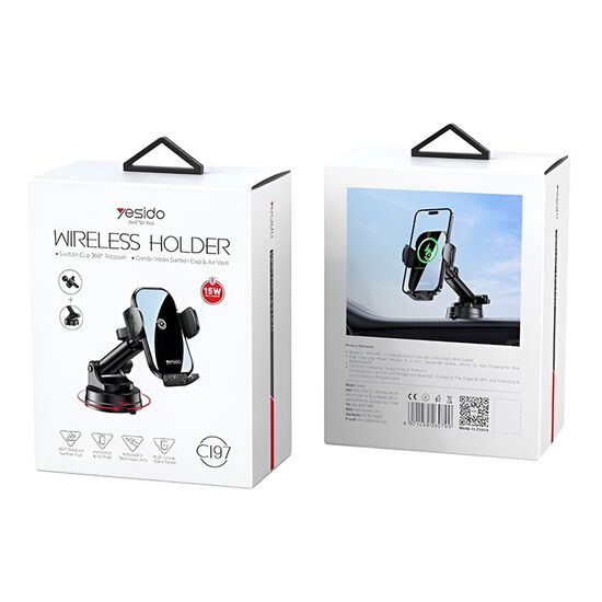 Автодержатель Yesido Wireless Automatic 15W C197, Black, изображение 2