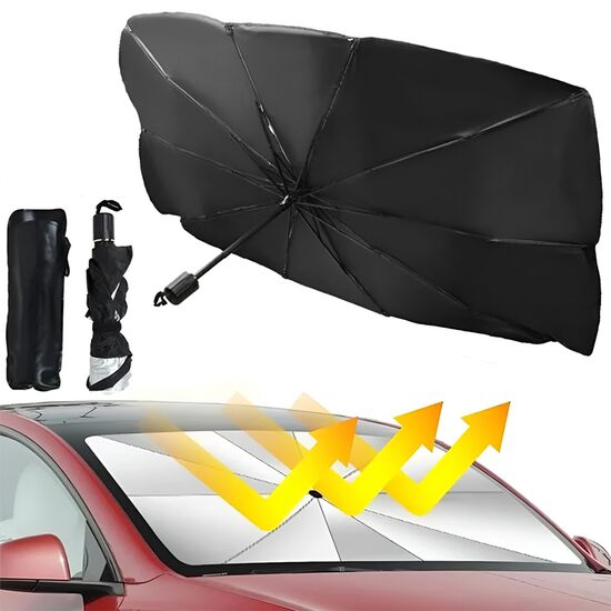 Protecție parbriz Compact Car Use Umbrella Sunshade for Car, 79x140 cm, Black, 3 image