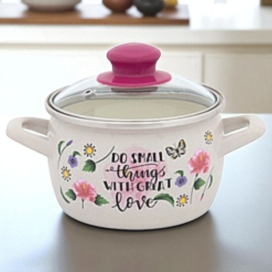 Cratita METALAC Small things, emailata, capac din sticla, D16 cm, 2.2 l