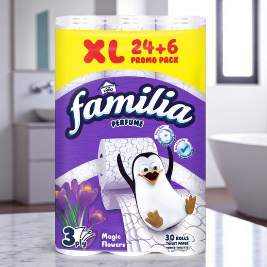 Hirtie Igienica FAMILIA Bambu Magic Flower, 3 staturi, 24+6 buc