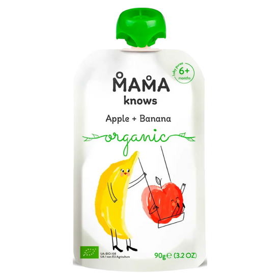 Piure pentru copii MAMA KNOWS, Din mere și banane, 90g