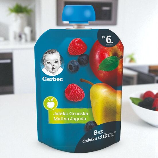 Фруктовое пюре  Gerber® в мягкой упаковке Яблоко, груша, малина, черника 80 г
