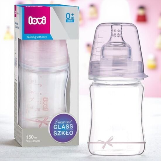 Бутылочка LOVI 74/104 Baby Shower, стеклянная,  для девочки, 150 мл