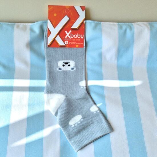 Sosete copii X-BABY int-6, gri cu desen, marime 23-26
