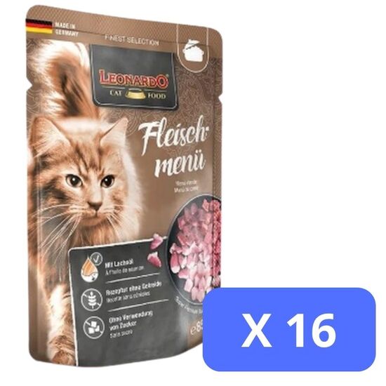Паучи для кошек LEONARDO Meat menu, 85 г х 16 шт