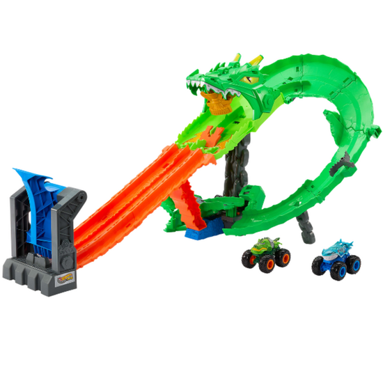 Set de joaca Hot Wheels, Demolarea Dragonului cu 2 masini Monster Trucks 1:64, 2 image