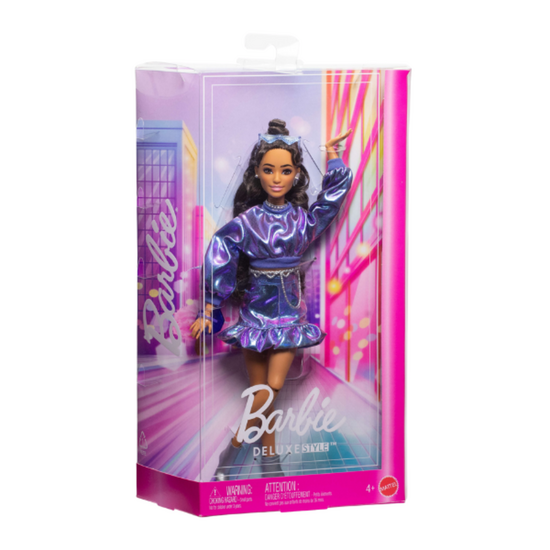 Papusa Barbie, Fashionista, rochie violeta lucioasa, 2 image