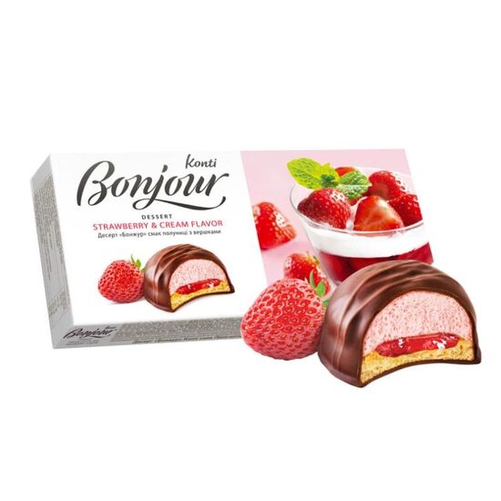 Десерт КОНТИ Бонжур, Вкус клубники со сливками, 232 г