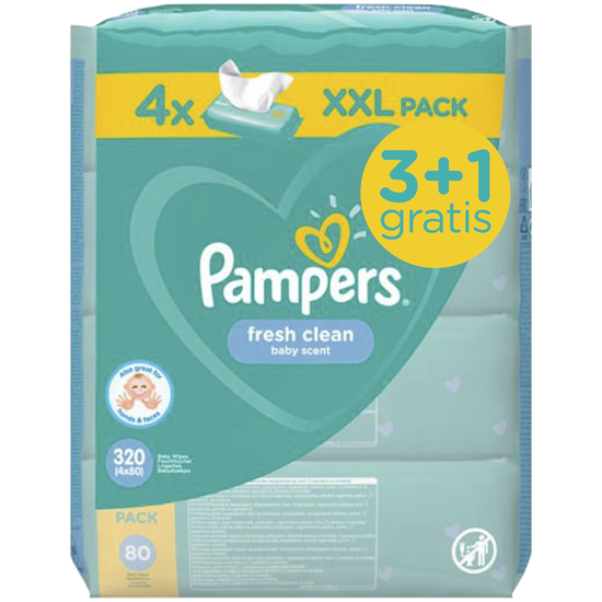 Servetele umede pentru copii PAMPERS Fresh Clean №1, 3+1, 320 buc