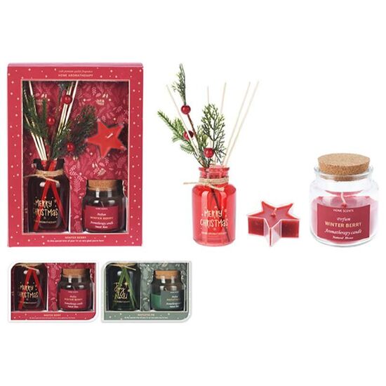 Set pentru aromaterapie: Odorizant de camera + 2 lumanari in suporturi de sticla