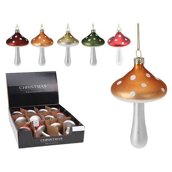 Decor pentru brad CHRISTMAS "Ciupercă roșie", Din sticlă, 12×7 cm