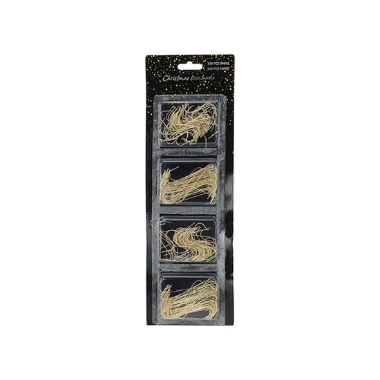 Set de carlige pentru decoratiuni de brad CHRISTMAS, 150 buc x 7 cm, Aurii
