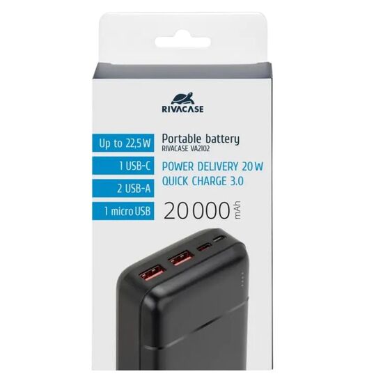 Power bank RIVACASE 20000 mAh QC 3.0/PD 22.5W VA2102 Black, 13 image