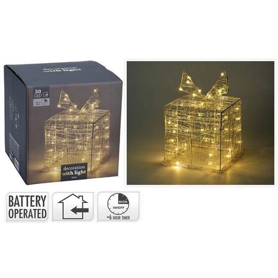 Figurina cu lumina "Cadou" 30LED, timer, 3XAA, 15Х15Х15 cm