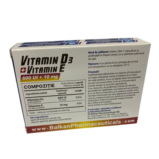 Supliment alimentar BALKAN PHARM Vitamina D3+Vitamina E, 30 capsule, 3 image