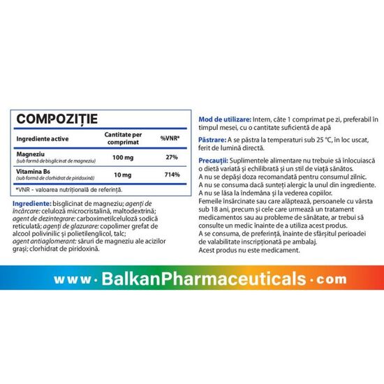 Пищевая добавка BALKAN PHARM Magnesium Chelate + Витамин B6, 30 таблеток, изображение 4