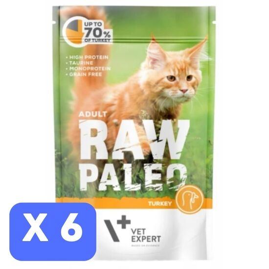 Набор Влажный корм для кошек VETEXPERT RAW PALEO, индейка, 100 г х 6 шт