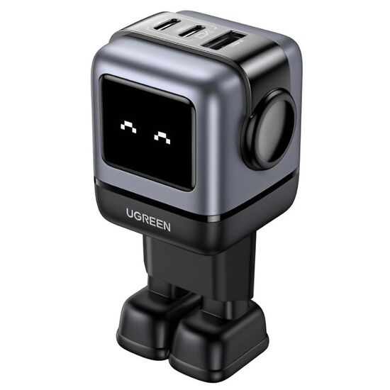 Incarcator UGREEN Nexode Robot GaN USB-A + 2хUSB-C 65 W, negru