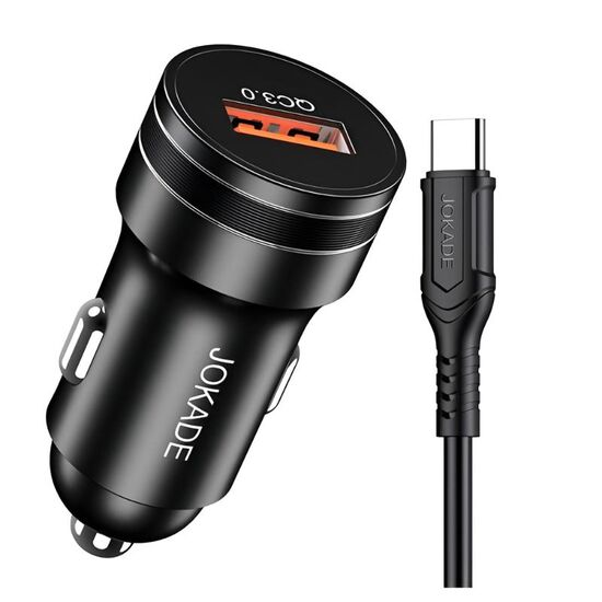 Încărcător auto JOKADE JH040, USB-A, cu cablu USB-A > Type-C, 18 W, Negru