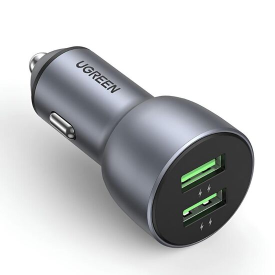 Încărcător auto UGREEN, 2xUSB-A, Aluminiu, 3 A, 36 W, Gri, 2 image