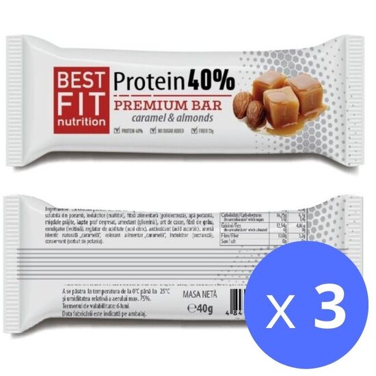 Набор Протеиновый батончик BEST FIT 40%, со вкусом карамели и миндаля, 40 г х 3 шт