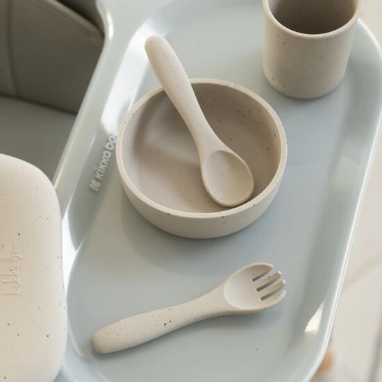 Set furculita si lingura Kikkaboo Platinum Silicone, Sand, 2 image