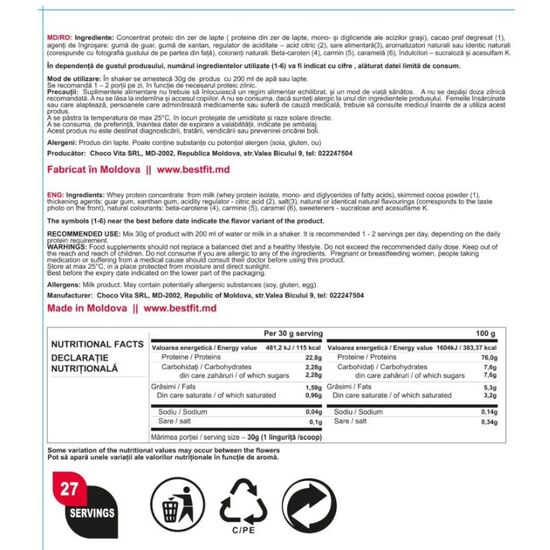 Протеин BEST FIT WPC 80 капучино и молочный шоколад, 810 г, изображение 3