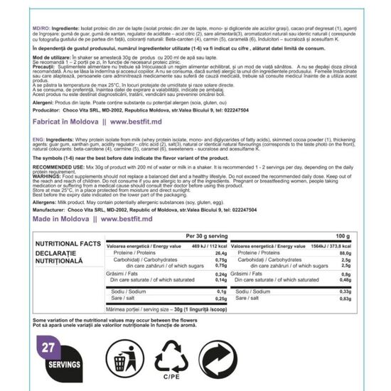 Протеин BEST FIT WPI 90 капучино и молочный шоколад, 810 г, изображение 3