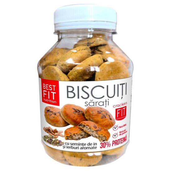 Biscuti sarati BEST FIT cu continut ridicat de proteina, cu seminte de in si ierburi aromate, 120 g