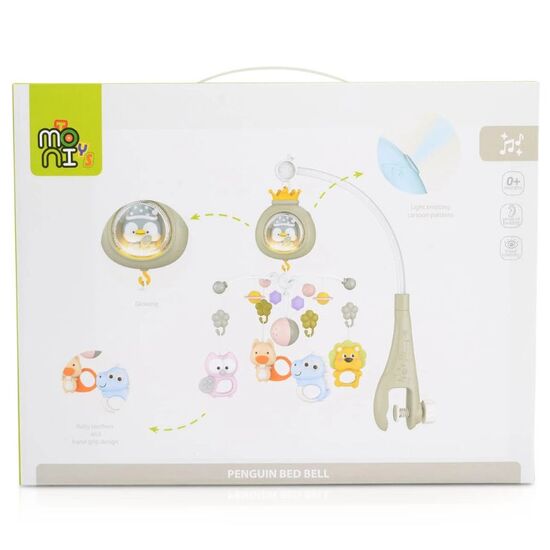 Carusel patut MONI Penguin Grey cu sunet alb, 6 image