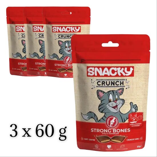 Set Snacky Gustare pentru pisici Cat Crunch, Pui si branza, Oase puternice, 60 g, 3 buc