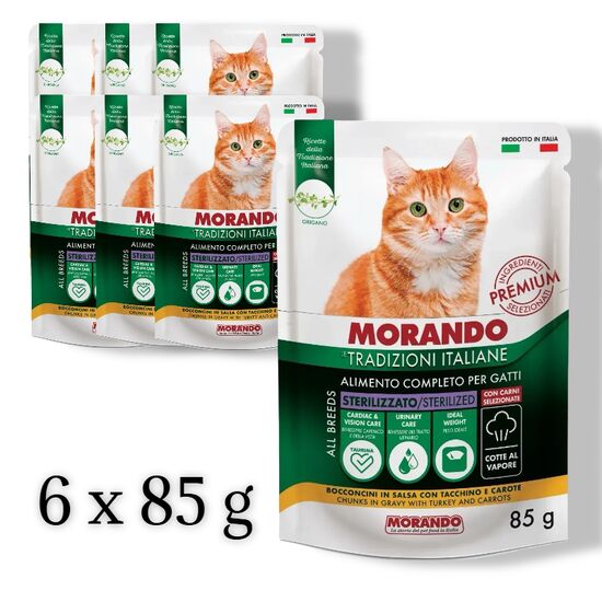 Set Morando Hrana umeda Prof Gatto Steril, Curcan si morcov, 85 g, 6 buc