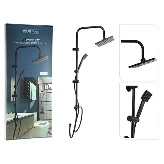 Set de dus Bathroom: 2 pare, furtun, suport negru, inox