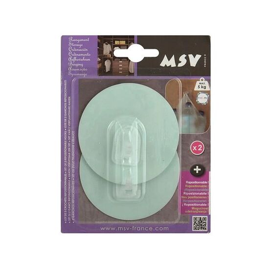 Cârlige autoadezive MSV, rotunde, 8 cm, plastic, verde, 2 buc