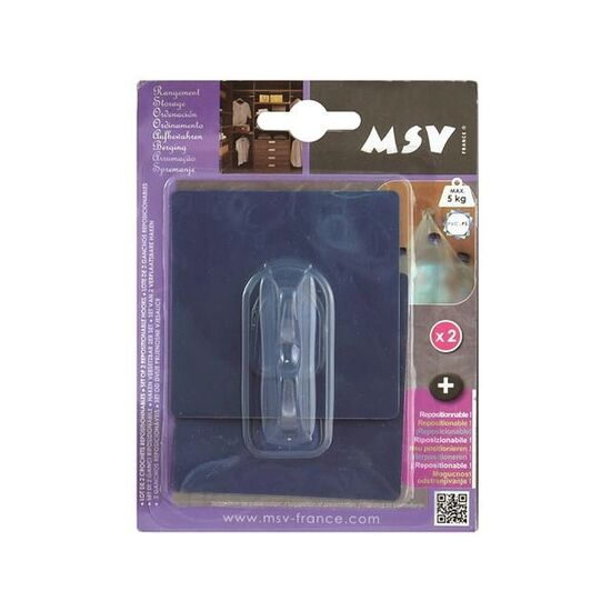 Крючки самоклеющиеся MSV, квадратные, 8х8 см, пластик, синие, 2 шт