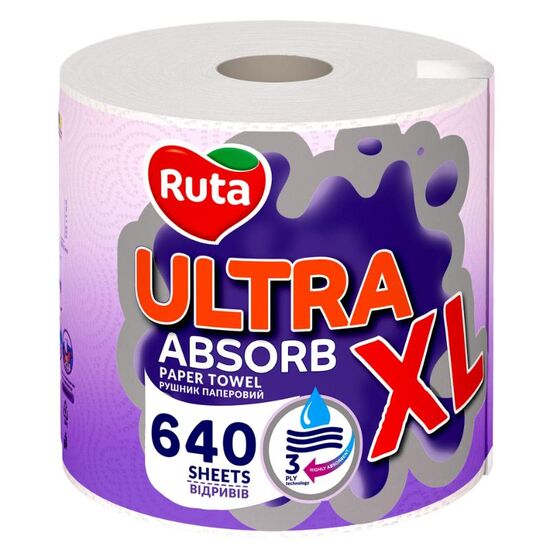 Бумажное полотенце RUTA Ultra XL, 1 рулон, 3 слон, Белое