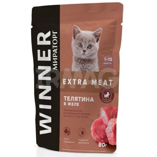 Корм для котят МИРАТОРГ Extra Meat, влажный, телятина в желе, 80 г