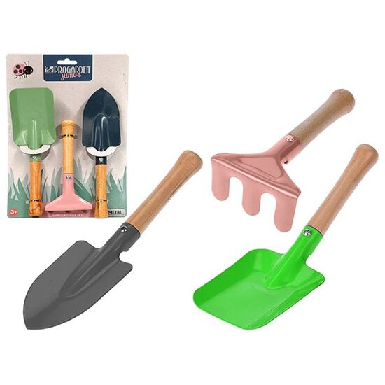 Set instrumente de gradina PROGARDEN pentru copii, сu maner din lemn, 3 buc