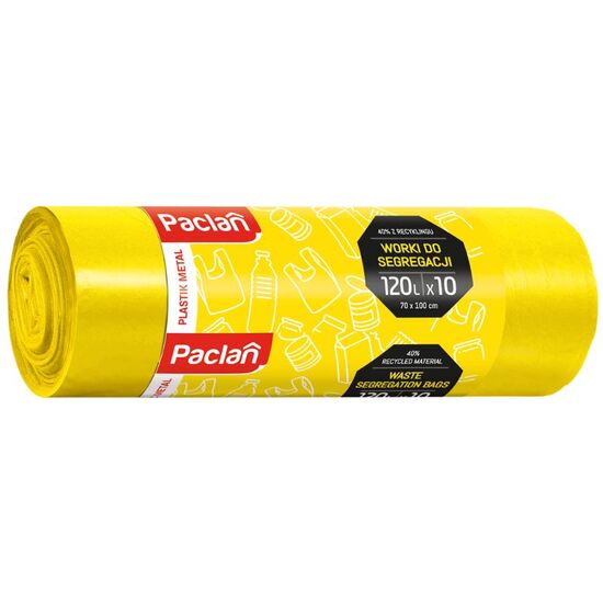 Мешки для мусора PACLAN желтые, для пластика и металлов, 120 Л, 10 шт