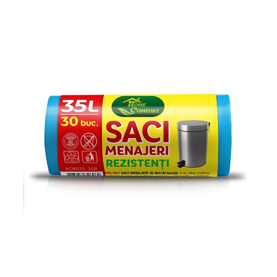 Saci de gunoi HOME COMFORT albastrii, rezistenti, 30 buc/35 l